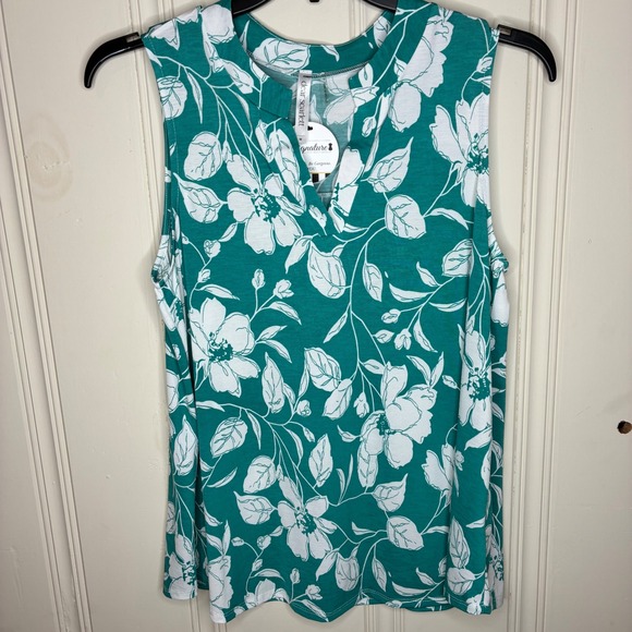 Dear Scarlett Tops - NEW Dear Scarlett Teal Floral Sleeveless Top Split V-Neck Blouse Women M cottage